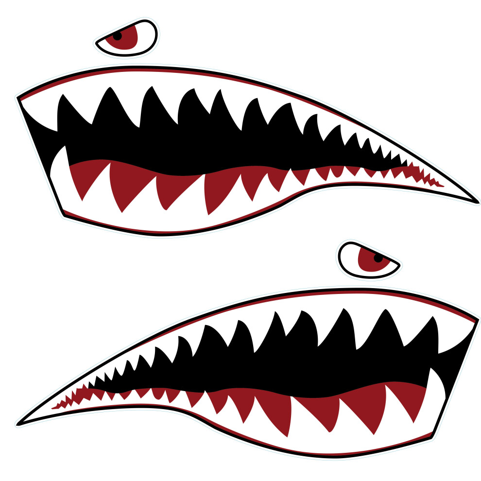 (C) 2PCS Waterproof Vinyl Shark Teeth Decals for Kayak, Boat, Car & Truck Stickers