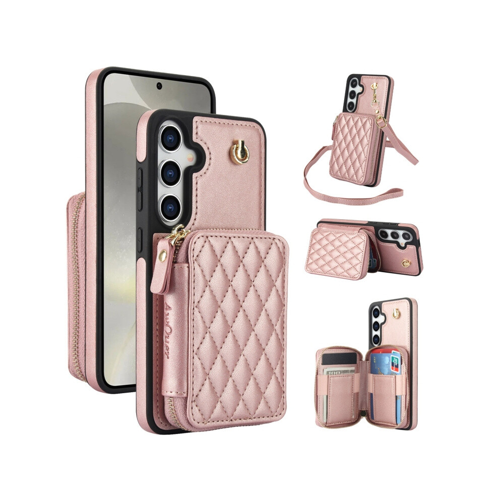 Awquer Aw001 Crossbody Zippered Bag Compatible Gift Samsung Galaxy S24+ / S25+ 5G With Long And Short Lanyards (Rose ):For Samsung Galaxy S24+ / Gold 4906754170364