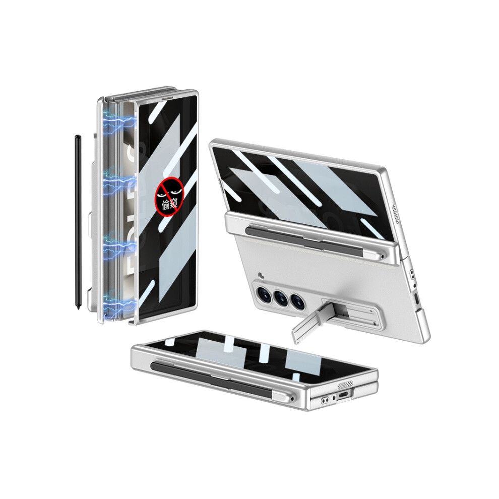 Compatible Gift Samsung Galaxy Z Fold6 Gkk Integrated Privacy Magnetic Folding Phone Case With Pen Slot (Pen Not Included) (Elegant ):For Samsu Silver 8145044216528