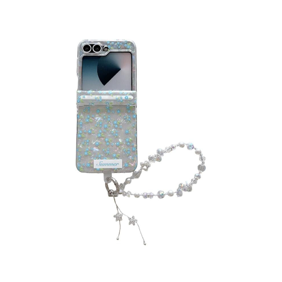 Compatible Gift Samsung Galaxy Z Flip7 Fe / 6 Fresh Floral Shell Glitter Magnetic Shockproof Phone Case With Bracelet(Blue):For Samsung Galaxy Z Flip Blue 3248990255582