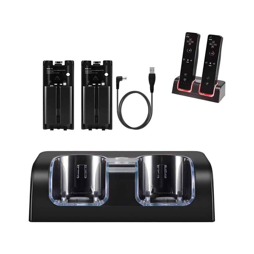 Wii Chargers For Nintenndo Wii Remote Controller, Wii Charger Dock Station With 2 Rechargeable Batteries And Usb Charging Cord For For Wii / Wii U Gam 609808380507