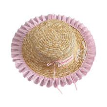 (Pink) Kids Outdoor Fisherman Hat Trendy Checkered Wide Brimmed Sun Hat Adjustable Size Lovely Bowknot Accent for Summer Yellow