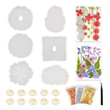 6Pcs Silicone Irregular Coaster Epoxy Resin Molds with Foil Flakes Dried Flowers Cup Holder Mat Mould DIY Craft Tools