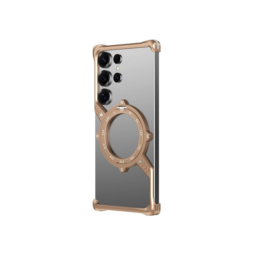 Magsafe Metal Phone Case (Desert ) Compatible Gift Samsung Galaxy S23 Ultra 5G With S-Shaped Pointer, 360 Rotating Stand, Alloy Four-Corner Airb Gold 4753601164089
