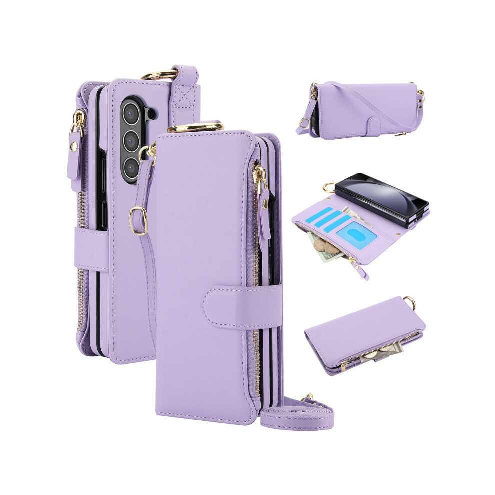 Multi-Functional Crossbody Ring Wallet/Folding Phone Case Compatible Gift Samsung Galaxy Z Fold5 (Purple):For Samsung Galaxy Z Fold5 Purple 3175240381657