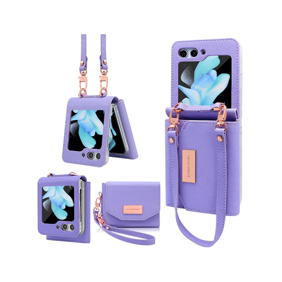 Vietao Portable Wallet Folding Phone Case Compatible Gift Samsung Galaxy Z Flip5 (Purple):For Samsung Galaxy Z Flip5 Purple 3035171377108