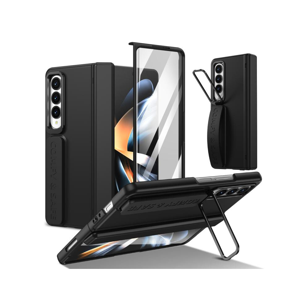 Compatible Gift Samsung Galaxy Z Fold4 Integrated Case With Screen Protector, Eye-Catching Stand, And Back Strap (Black):For Samsung Galaxy Z Fold4 Black 4753601164010