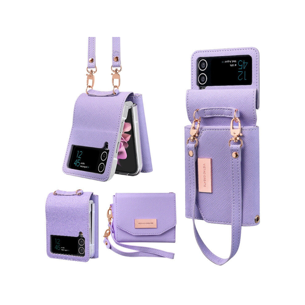 Vietao Portable Wallet Folding Phone Case (Purple) Compatible Gift Samsung Galaxy Z Flip3 5G:for Samsung Galaxy Z Flip3 5G Purple 3035171377122