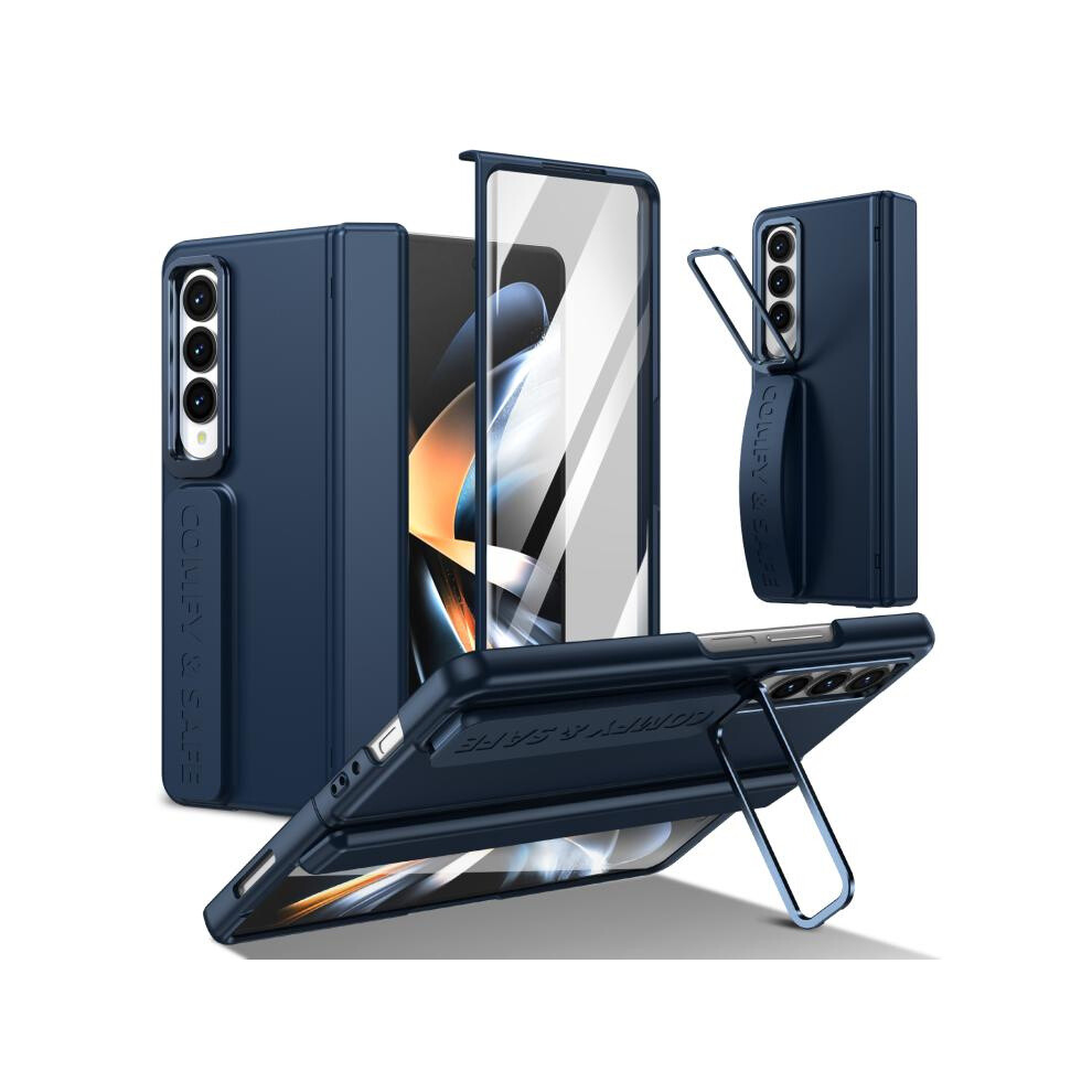 Compatible Gift Samsung Galaxy Z Fold4 Integrated Case With Screen Protector, Eye-Catching Stand, And Back Strap ( Blue):For Samsung Galaxy Z Fol Dark/Blue 4753601164058