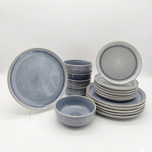 Reactive Ash Blue Glaze Dinner Set Plates Bowls 12pc Set 1