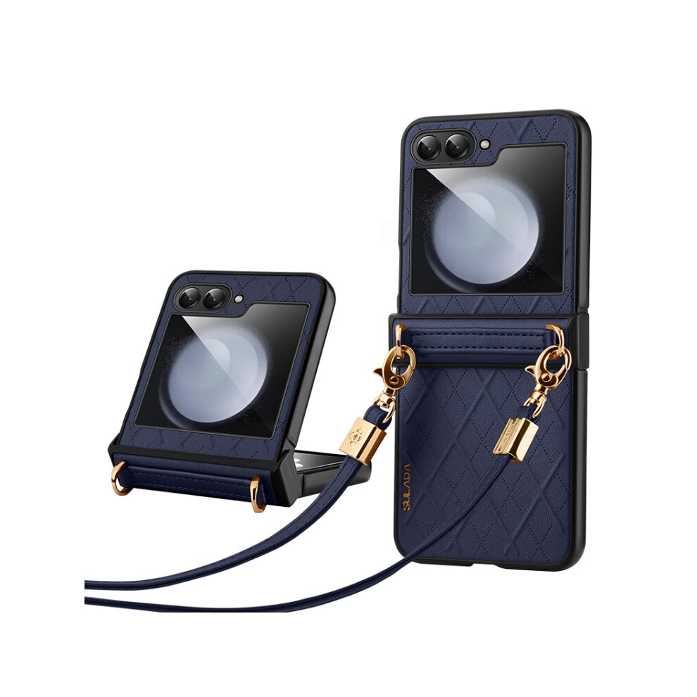 Sulada Miniature Pattern Leather Folding Phone Case With Lanyard (Blue) Compatible Gift Samsung Galaxy Z Flip3 5G:for Samsung Galaxy Z Flip3 5G Blue 5207287341351