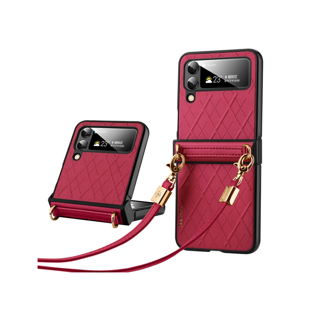 Sulada Miniature Pattern Folding Phone Case With Raglan Strap (Red) Compatible Gift Samsung Galaxy Z Flip4:for Samsung Galaxy Z Flip4 Red 5207287341306