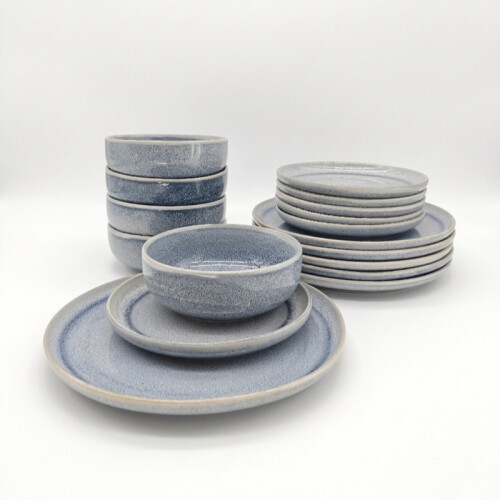 Reactive Ash Blue Glaze Dinner Set Plates Bowls 12pc Set 2