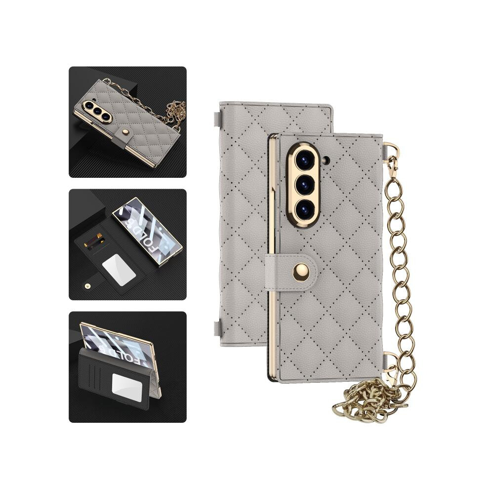 Gkk Integrated Electroplated Diamond Pattern Flip Phone Case With Diagonal Chain (Titanium ) Compatible Gift Samsung Galaxy Z Fold6 5G:for Samsun Gray 7056706125830