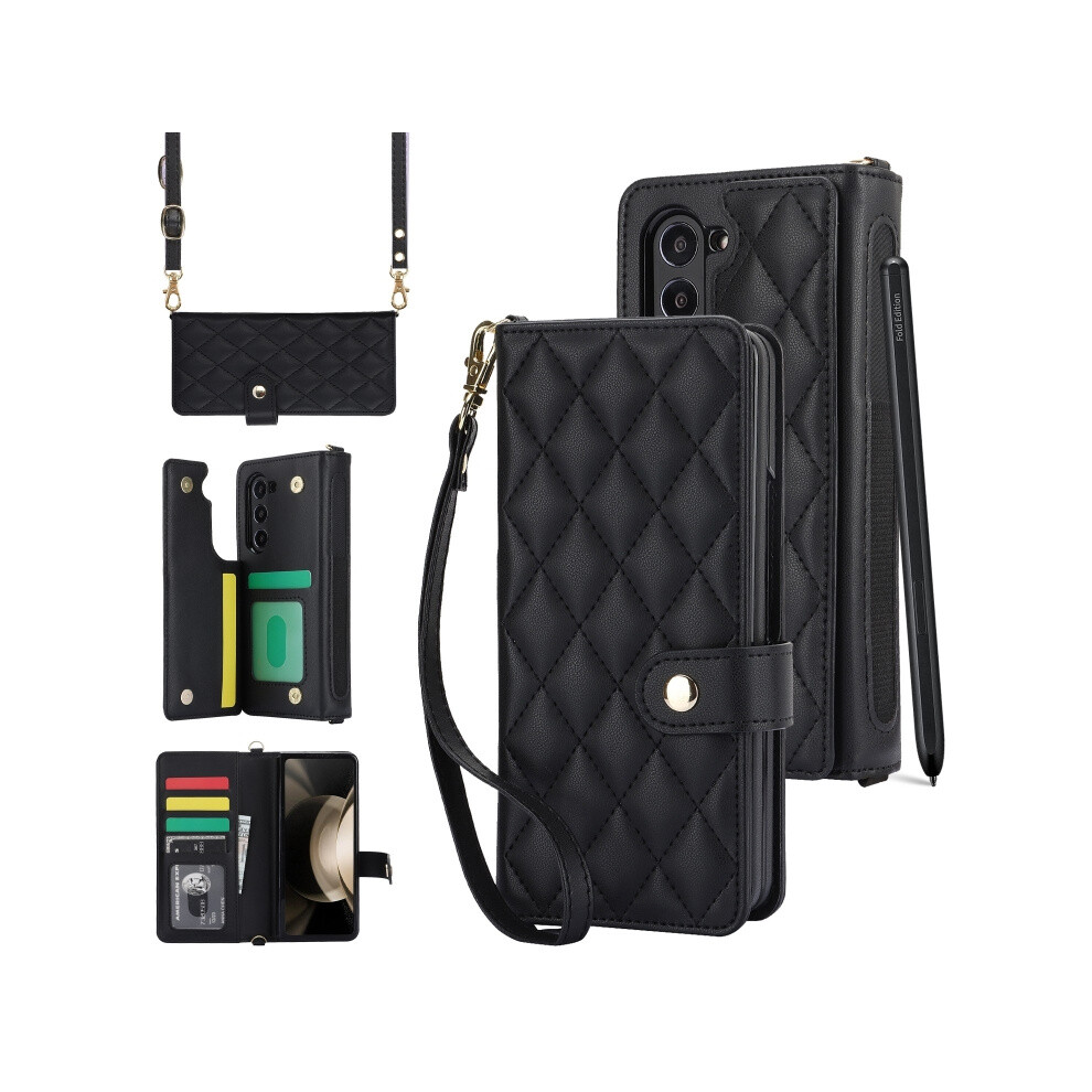 Multi-Functional Crossbody Chanel-Style Leather Phone Case Compatible Gift Samsung Galaxy Z Fold5 (Black):For Samsung Galaxy Z Fold5 Black 7056706125984