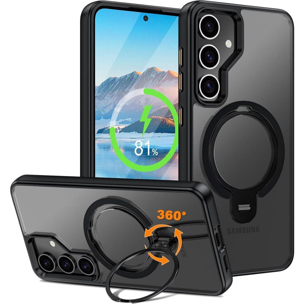 Compatible With Samsung Galaxy S24 Case, 360 Rotatable Ring Holder Kickstand, Compatible With Magsafe, Slim Shockproof Translucent Matte Hard Back So 609808354874