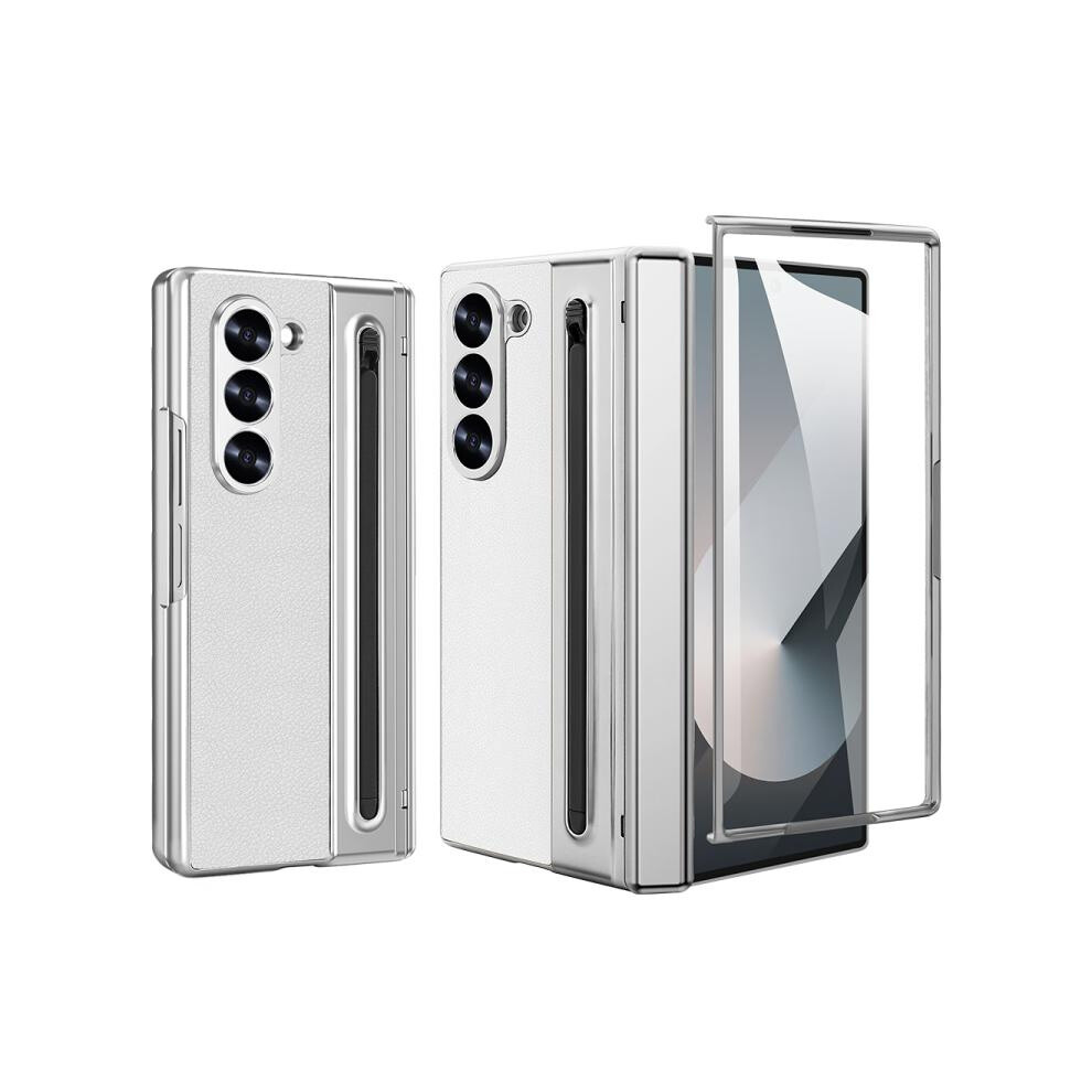 Compatible Gift Samsung Galaxy Z Fold5 5G Integrated Electroplated Leather Case With Pen Slot And Folding Axis With Stylus (White):For Samsung Galaxy White 8184164356790