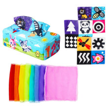(fox) Tissue Box STEM Montessori Toys Magic Soft Sensory Toys For Babies Finger Exercise Pumping For Toddlers Colorful Scarves Mont