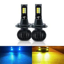2PCS 30W LED 8000K Blue/3000K Yellow Dual Color Fog Driving Light DRL Bulb H7