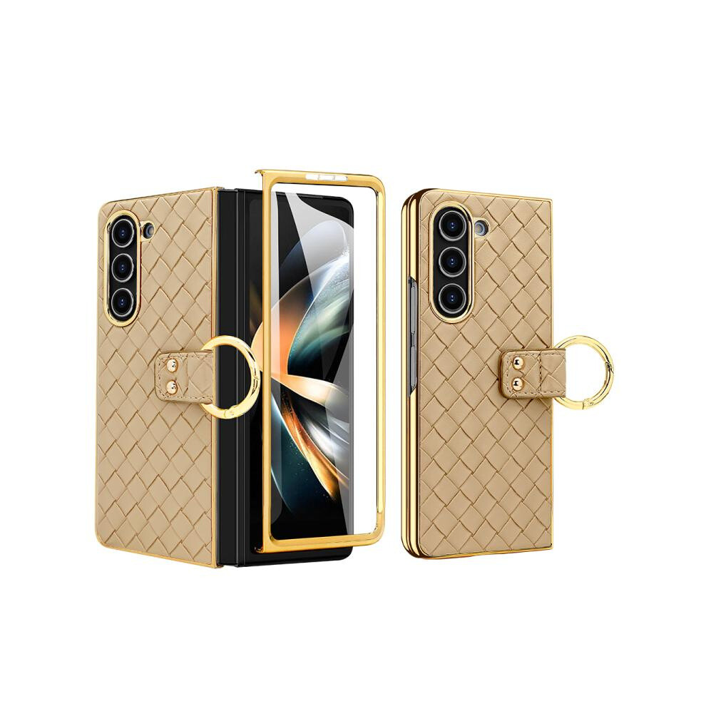 Vietao Woven Pattern Ring Case Compatible Gift Samsung Galaxy Z Fold5 (Gold):For Samsung Galaxy Z Fold5 Gold 355818193278