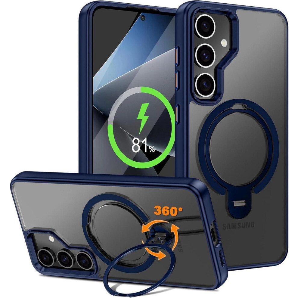 Compatible With Samsung Galaxy S24 Case, 360 Rotatable Ring Holder Kickstand, Compatible With Magsafe, Slim Shockproof Translucent Matte Hard Back So 609808354881
