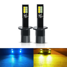 H1 Car LED Headlight Bulb 3000LM 30W Fog Light Ice Blue Amber Dual-Color Bulb