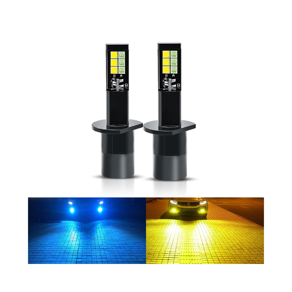 H1 Car Led Head Bulb 3000Lm 30W Fog Ice Dual-Color Bulb Light/Blue/Amber 110691657794