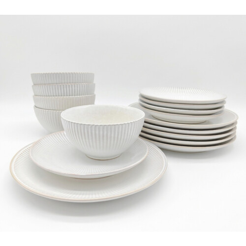 Reactive Cream Glaze Dinner Set Plates Bowls 18pc Set 1