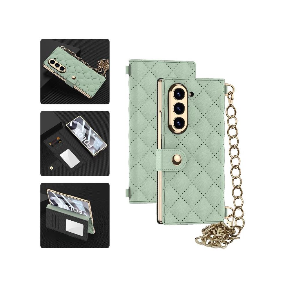 Gkk Integrated Electroplated Diamond-Patterned Flip Phone Case With Diagonal Chain Compatible Gift Samsung Galaxy Z Fold6 5G (Matcha ):For Samsu Green 7056706125854