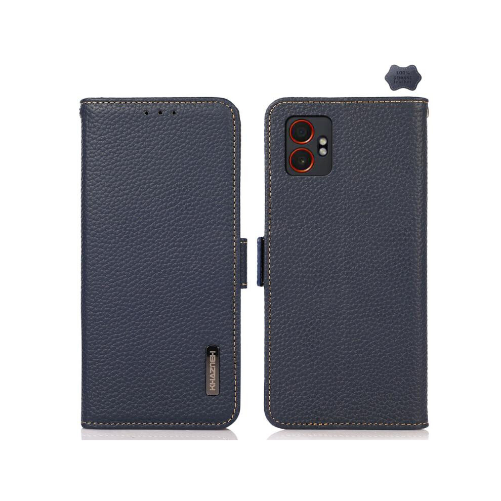 Khazneh Genuine Leather Side-Suction Litchi Texture Rfid Anti-Theft Case Compatible Gift Samsung Galaxy Xcover7 Pro (Blue):For Samsung Galaxy Xcover7 Blue 4822690116603