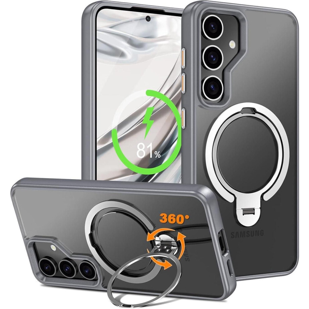 Compatible With Samsung Galaxy S24 Case, 360 Rotatable Ring Holder Kickstand, Compatible With Magsafe, Slim Shockproof Translucent Matte Hard Back So 609808354898
