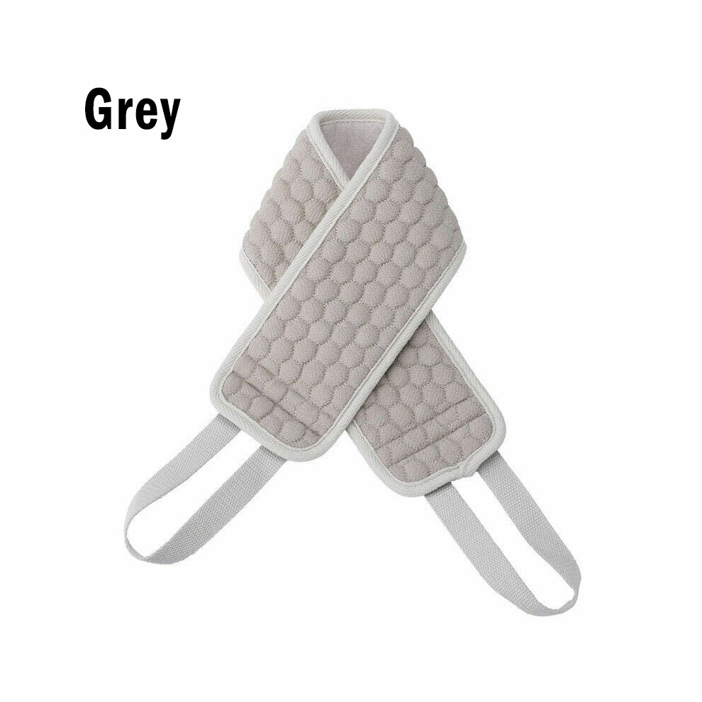 (Grey) Exfoliating Loofah Back Strap Bath Shower Body Sponge - Spa Scrubber Brush