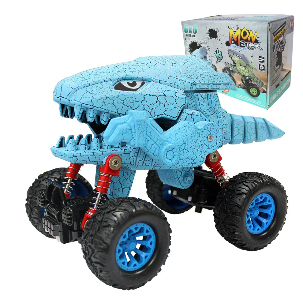 (Blue) Dinosaur Monster Trucks Boys Pull Back Car Racing Vehicle Gift Idea For Kids Blue 110691689566