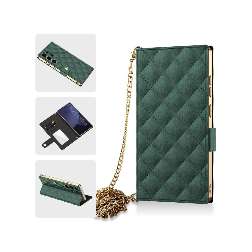 Gkk Electroplated Diamond-Patterned Flip Phone Case With Diagonal Chain (Emerald ) Compatible Gift Samsung Galaxy S25 Ultra 5G:for Samsung Galax Green 8291303214948