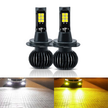 2PCS LED Car Lights 6000K White/3000K Yellow Dual Color Fog Lights DRL Bulb H7