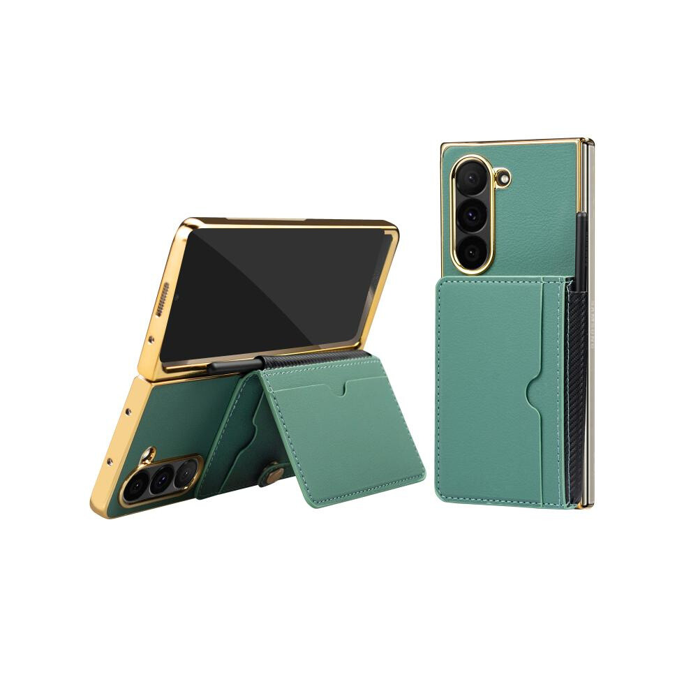 Compatible Gift Samsung Galaxy Z Fold6 Vietao Film Integrated Multiple Card Slots Flip Stand Pu Phone Case(Green):For Samsung Galaxy Z Fold6 Green 3246986242738