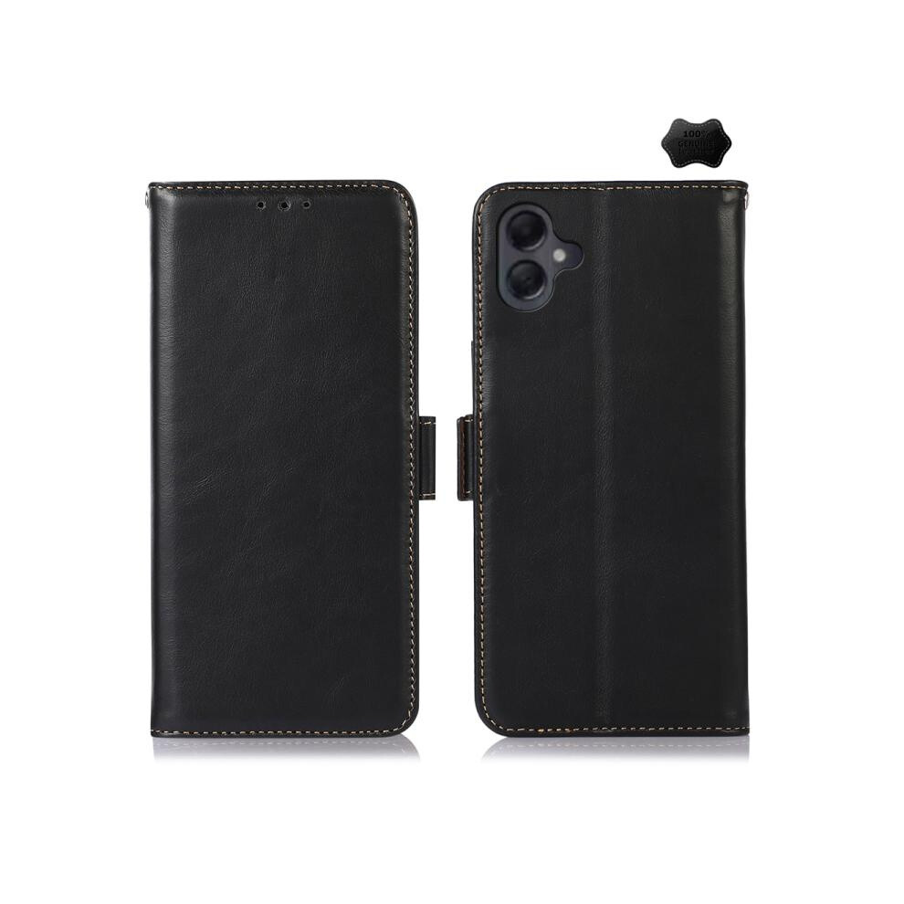 Side-Mounted, Top-Grain Cowhide Leather Case With Crazy Horse Pattern, Rfid Anti-Theft Feature, Suitable Compatible Gift Samsung Galaxy A07 5G ( Black 3545556337547