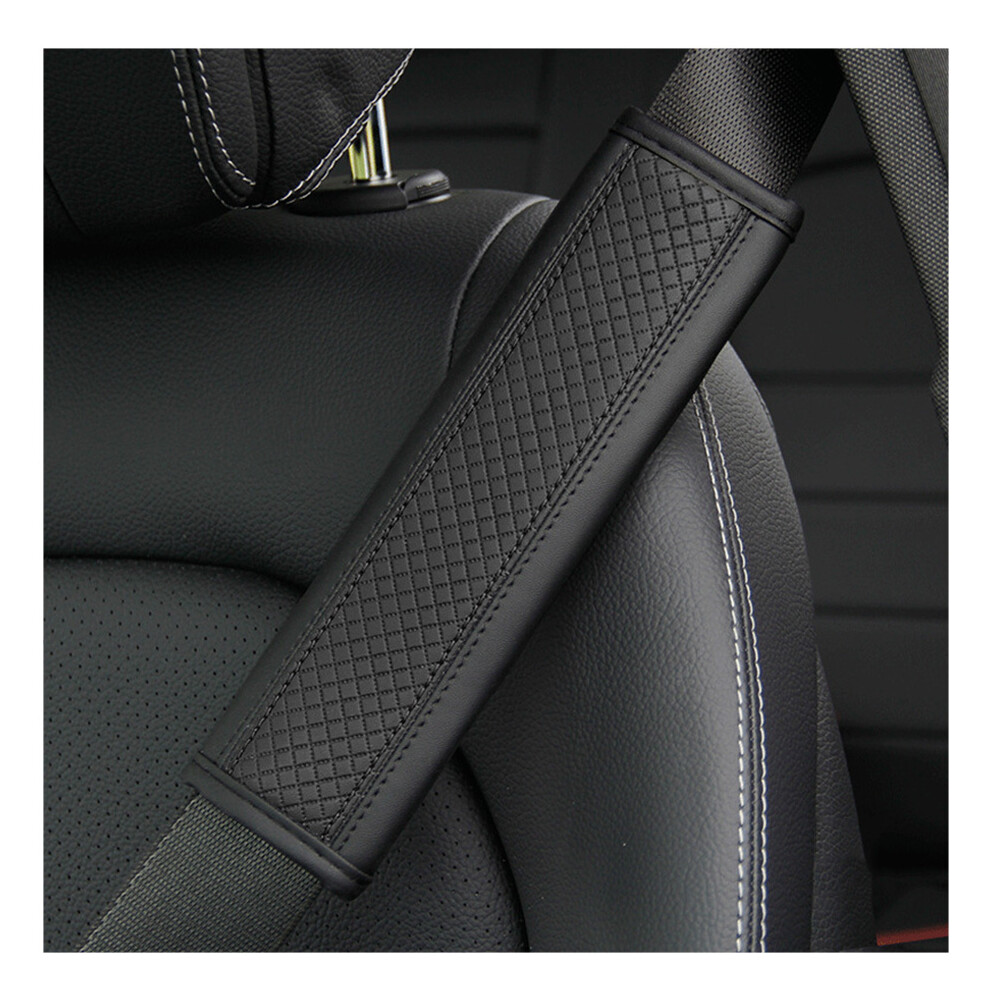 (Black) Seat Belt Pu Leather Safety Belt Shoulder Cover Breathable Protection Seat Belt Padding Pad Black 110691678102