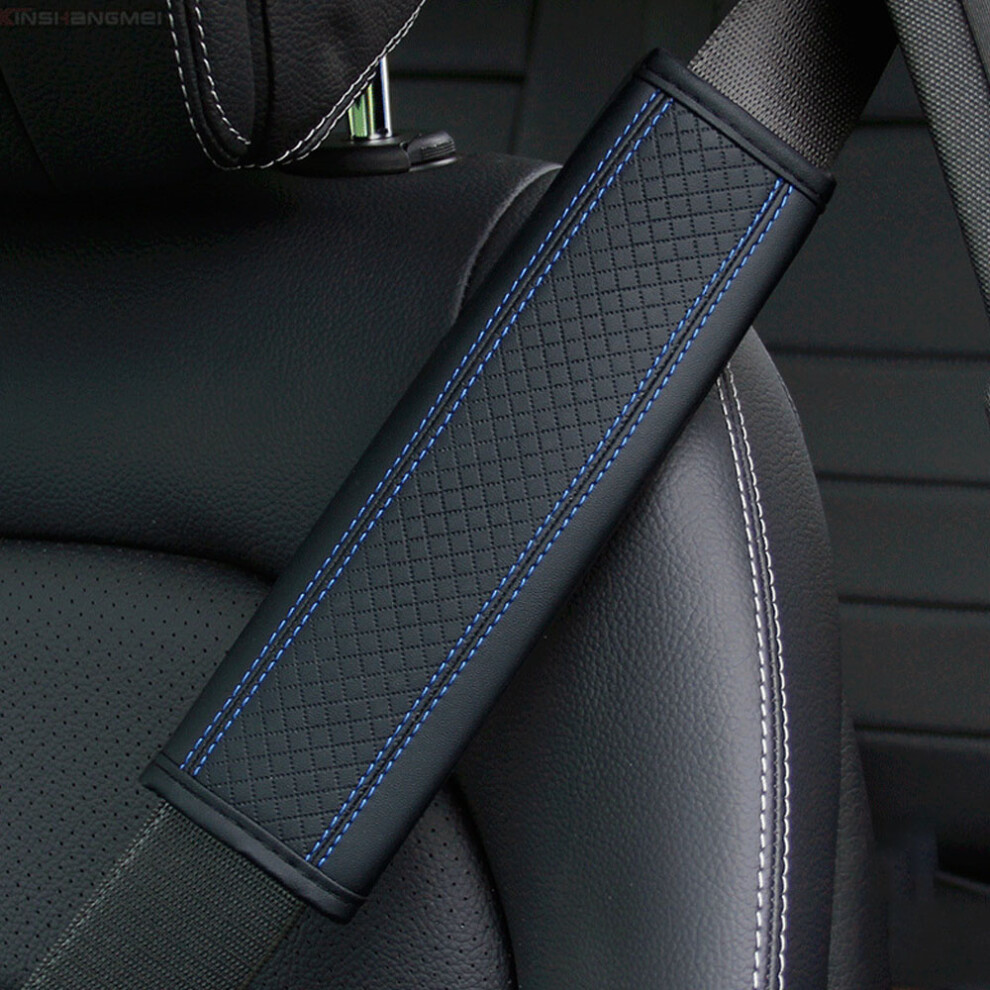 ( Blue) Seat Belt Pu Leather Safety Belt Shoulder Cover Breathable Protection Seat Belt Padding Pad Black/Blue 110691678126