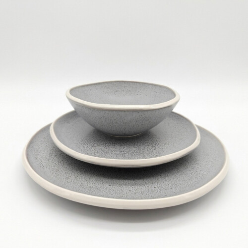 Reactive Grey Stoneware Dinnerware Set Nordic Pebble Plates & Bowls 6pc Set 1