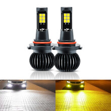2x LED 6000K White 3000K Yellow Dual Color Fog Driving Light DRL Bulb 9005/9006