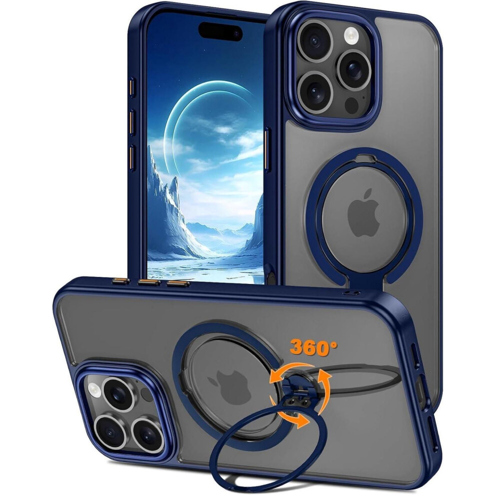 Dual 360 Spin Magnetic Stand & Magnetic Ring For Iphone 16 Pro Max Case [Compatible With Magsafe] [Dual Embeded Ring & Stand] [16Ft Military Protecti 609808355031