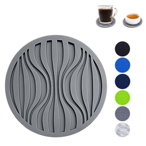 7PCS Decorative Silicone Beverage Coaster Heatproof Drink Mat Cup Pad with Stripes And Waved Kitchen Essential Multicolor