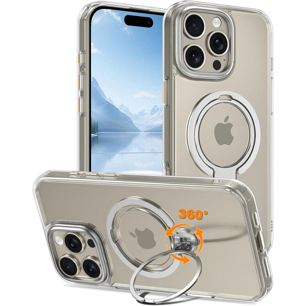 Dual 360 Spin Magnetic Stand & Magnetic Ring For Iphone 16 Pro Max Case [Compatible With Magsafe] [Dual Embeded Ring & Stand] [16Ft Military Protecti 609808355048