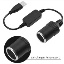 USB port to 12V car voltage conversion line socket power adapter charger cable black