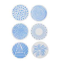 (White Printed Blue) Printed Pattern Silicone Coasters Elegant Nonslip Round Cup Mat Heat Resistant Pad for Coffee Beverage Use Kitchen Tool  Red