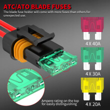 4PC Waterproof Fuse Box 12AWG Wire Harness ATC/ATO 20A/30A/40A Blade Fuse Holder