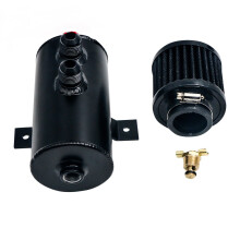 (Black) Oil Catch Tank Can Aluminum AN10 Port Baffled Breather Filter 750ml Reservoir