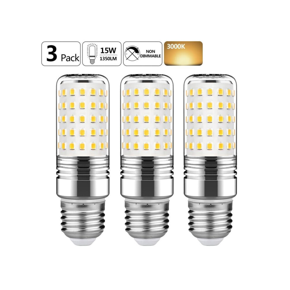 15W Led Cylindrical Bulb,E26 Led Candelabra Light Bulbs 120 Watt Equivalent,1500Lm, Warm 3000K Led Chandelier Bulbs, Non-Dimmable Led Lamp(3-Pac White 609808371949