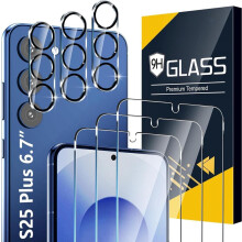 3 Pack Glass Screen Protector for Samsung Galaxy S25 Ultra [6.9 inch] + 3 Pack Camera Lens Protector, 9H Tempered Glass, Fingerprint Unlock, HD Clear